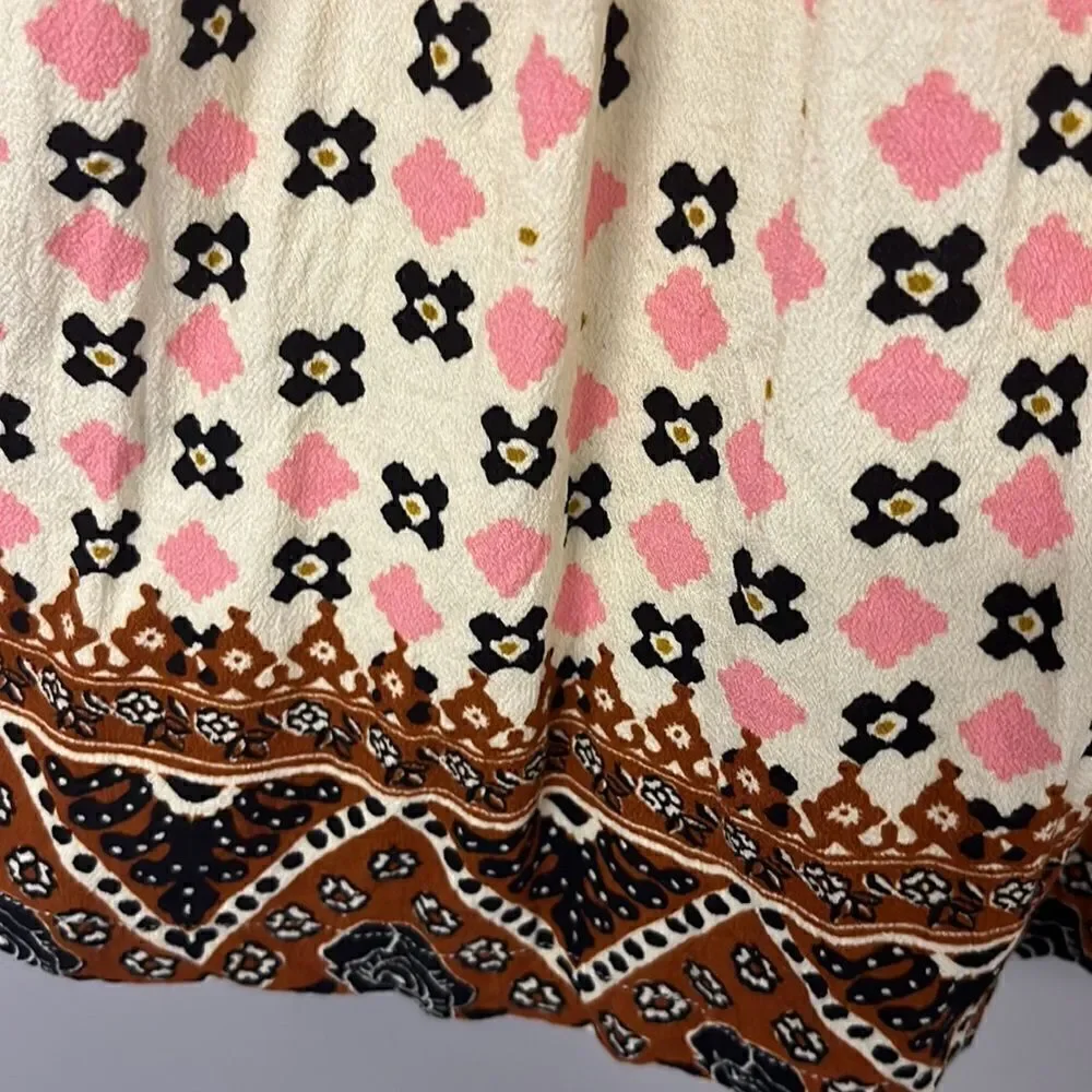 Free People Sleeveless Collared Boho Flowy Key Hole Tank V-Neck Tunic- Medium